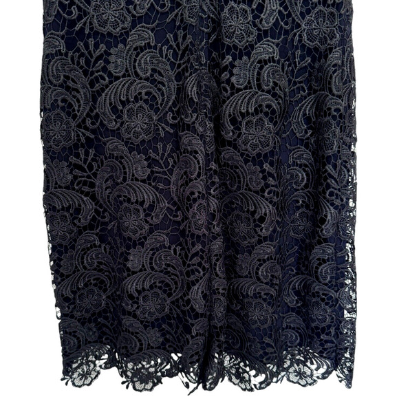 Lauren Ralph Lauren Evening Dress Lighthouse Navy Floral Lace Overlay Sz 8 - Picture 7 of 8